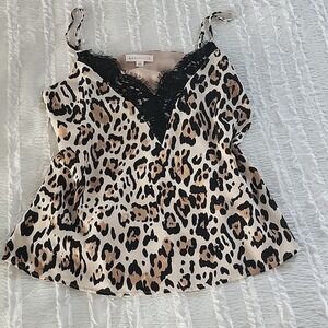 Socialite Leopart Chemise with Lace Trim Women Sz Small Chic Mobwife Party Feme